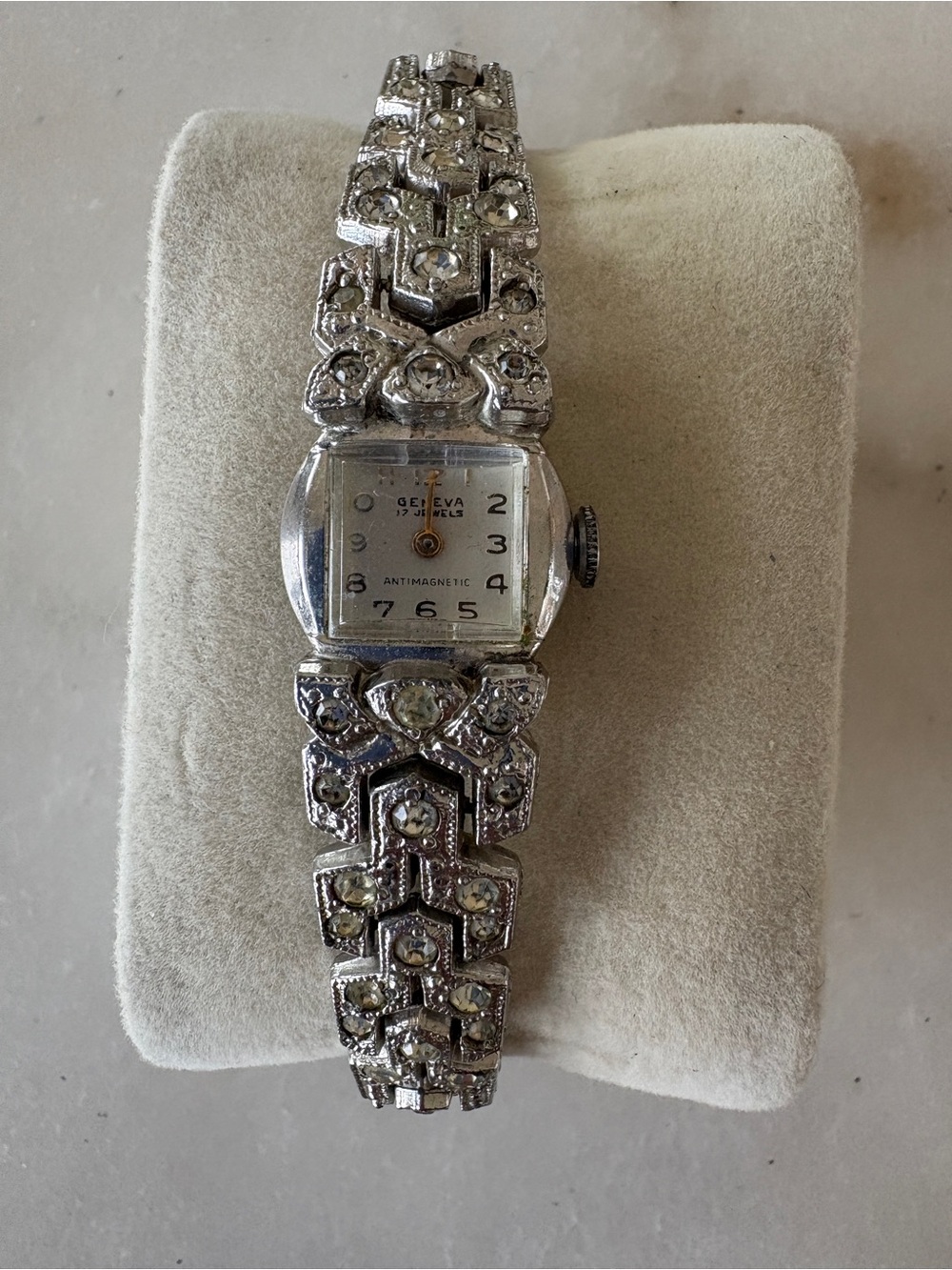 Geneva Silver Art Deco Crystal-Accented Women's Bracelet Watch. Not working
